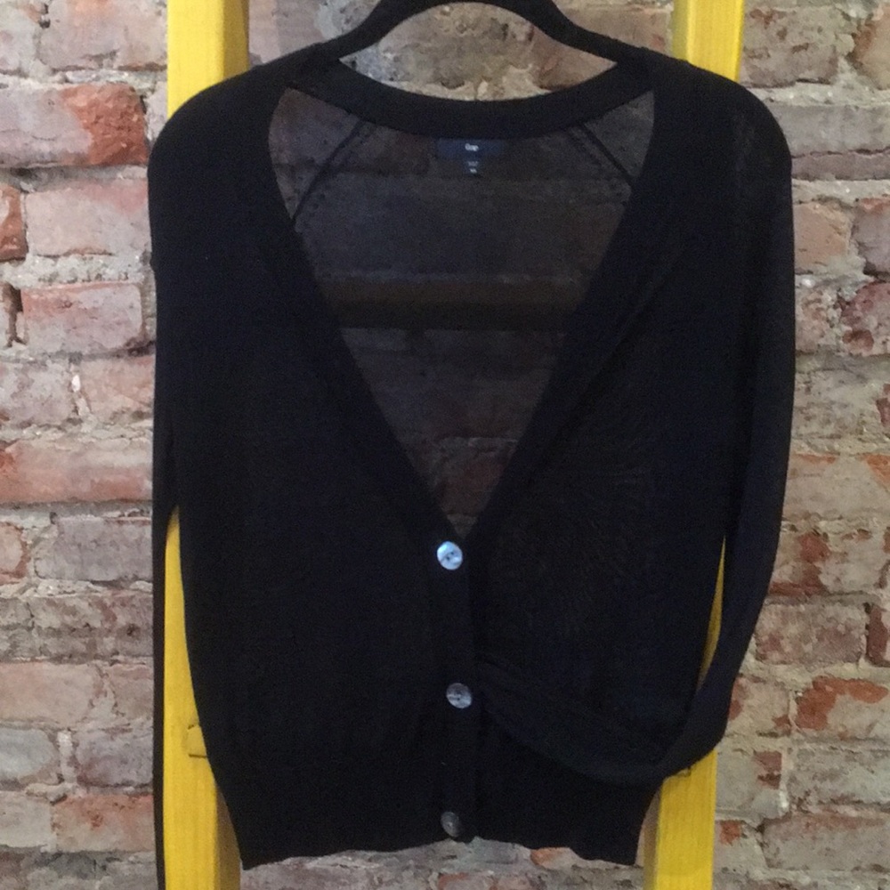 Black v-neck cardigan.